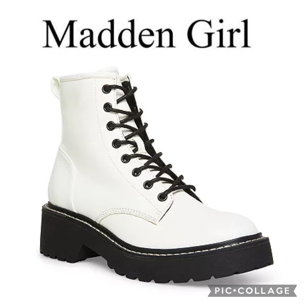 Madden Girl Carra Women Platform Combat ankle Boots white 7.5 NEW!